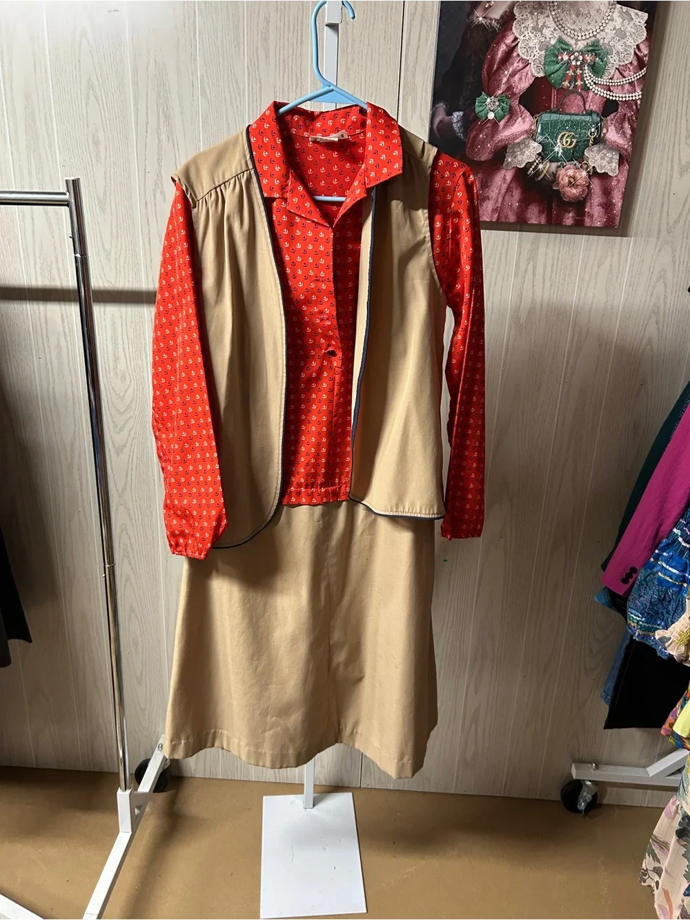 Vintage Forever Young Red Sailboat Print Dress with Tan Vest – Union Made USA